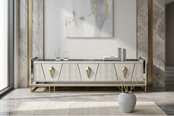 Sideboard RTV Lowboard TV Ständer Holz Grau Wohnzimmer Tisch Moderne