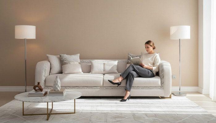 Dreisitzer Sofa 3 Sitzer Grau Polstersofa Stoffsofa Moderne Sofas