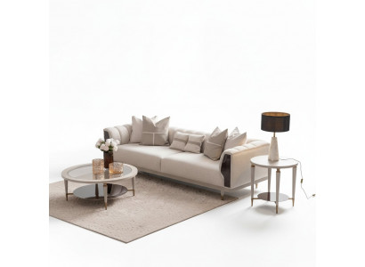 Dreisitzer Sofa 3 Sitzer Couchtische Beige Stoffsofa Set 3tlg Garnitur