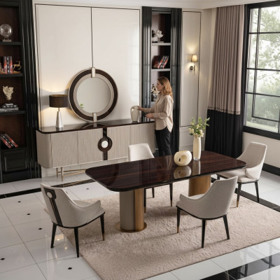 Essecke Esszimmer Essgruppe Luxus Esstisch Stühle Beige Holz Set 9tlg
