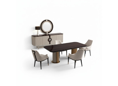 Essecke Esszimmer Essgruppe Luxus Esstisch Stühle Beige Holz Set 9tlg