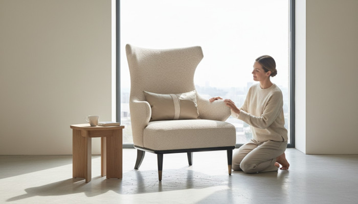 Luxuriöse Modern Ohrensessel Sessel Einsitzer Luxus Beige Stoff Modern Wohnzimmer