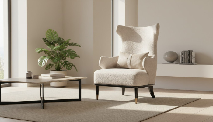 Luxuriöse Modern Ohrensessel Sessel Einsitzer Luxus Beige Stoff Modern Wohnzimmer