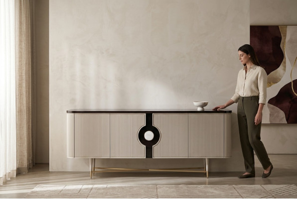 Sideboard Anrichte Schrank Kommode Holz Holzschrank Beige Luxus Design