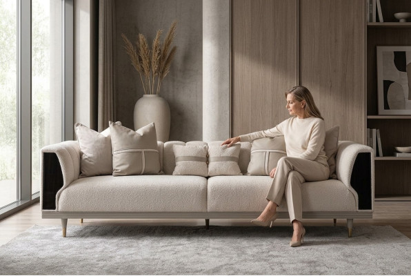 Luxus Dreisitzer Sofa 3 Sitzer Beige Polstersofa Stoffsofa Modern Sofa