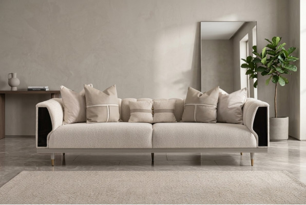 Luxus Dreisitzer Sofa 3 Sitzer Beige Polstersofa Stoffsofa Modern Sofa