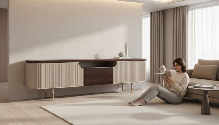 Sideboard TV Ständer RTV Lowboard Holz Beige Moderne Tisch Wohnzimmer