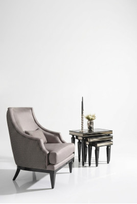 Komplette Sessel Wohnzimmer Beistelltische Set 4tlg Ohrensessel Grau