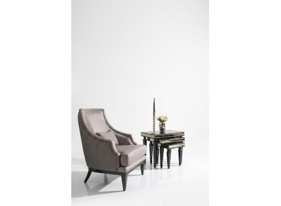 Komplette Sessel Wohnzimmer Beistelltische Set 4tlg Ohrensessel Grau
