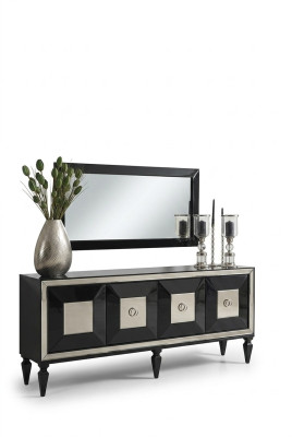 Komplette Sideboard Anrichte Schrank Spiegel Set Schwarz Holz Luxus