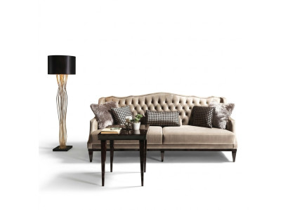 Wohnzimmer Garnitur Sofa 3 Sitzer Beistelltisch Chesterfield Polstersofa Grau