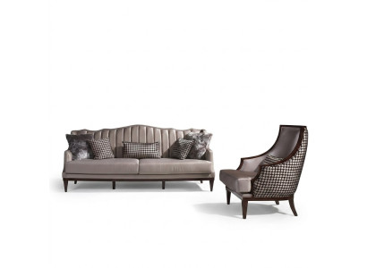 Sofagarnitur Viersitzer Sessel Stoffsofa Grau Polster 4 Sitzer Set