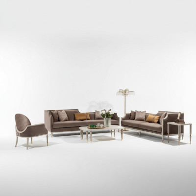 Couchgarnitur Viersitzer 4 Sitz Couchtisch Stoffsofa Sessel Braun 4tlg