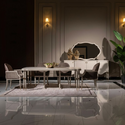 Essgruppe Essecke Esstisch Stühle 9tlg Esszimmer Beige Holz Anrichte