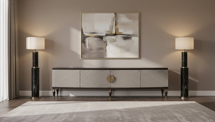 Sideboard RTV Lowboard TV Ständer Schrank Holz Grau Wohnzimmer
