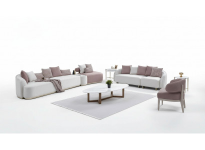 Sofagarnitur Große Sofa Polstersofa Stoffsofa Rosa Dreisitzer Set 4tlg
