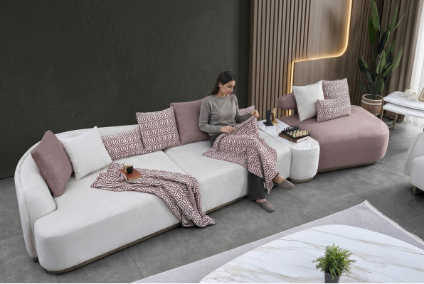 Wohnlandschaft Stoffsofa Rosa Großes Sofa Polstersofa Modern Sofas