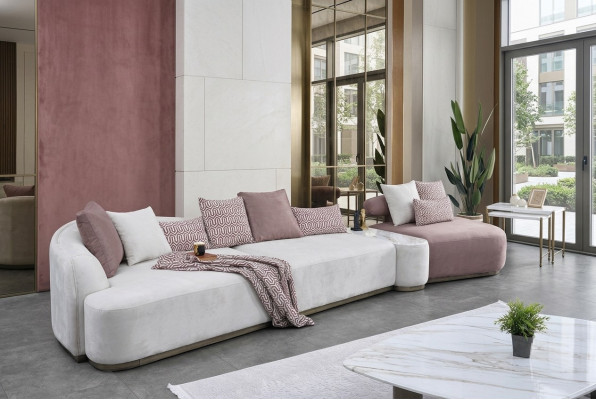 Wohnlandschaft Stoffsofa Rosa Großes Sofa Polstersofa Modern Sofas