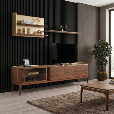Sideboard Regale RTV Lowboard TV Ständer Schrank Holz Braun Set
