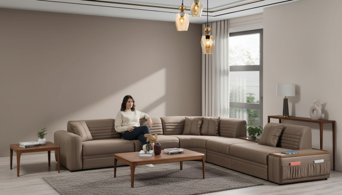 Couch Ecksofa Sofa Kunstleder Braun Polstersofa Wohnzimmer Ledersofa