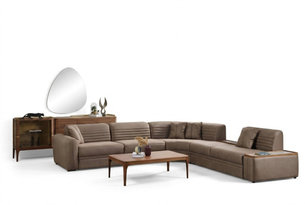 Couch Ecksofa Sofa Kunstleder Braun Polstersofa Wohnzimmer Ledersofa