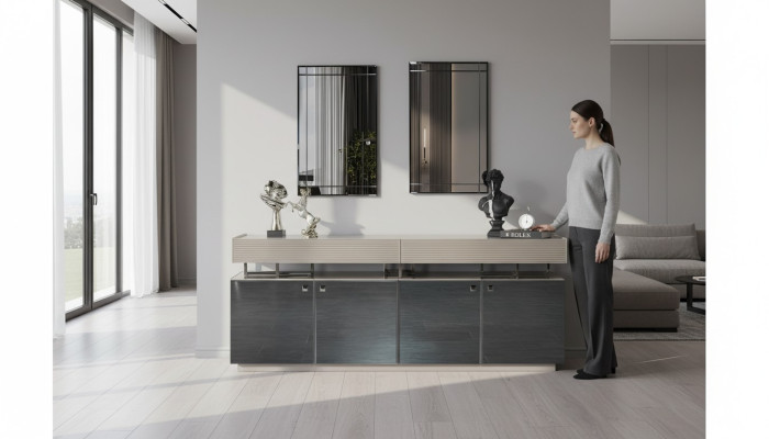 Sideboard mit Spiegel Anrichte Garnitur Schrank Modern Kommode Grau