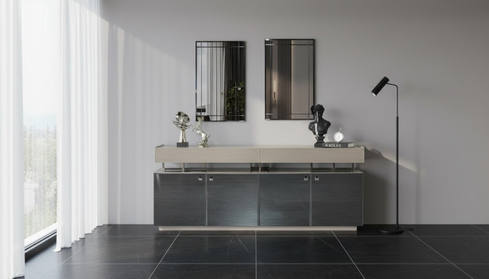 Sideboard mit Spiegel Anrichte Garnitur Schrank Modern Kommode Grau