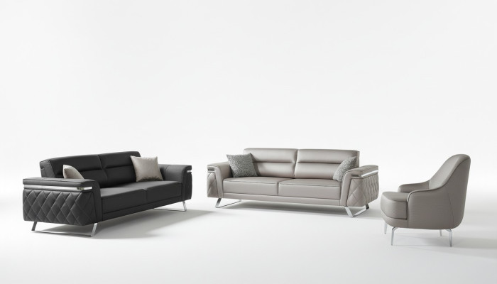 Luxus Sofagarnitur Dreisitzer Sessel Stoffsofa Grau Polstersofa Sofas