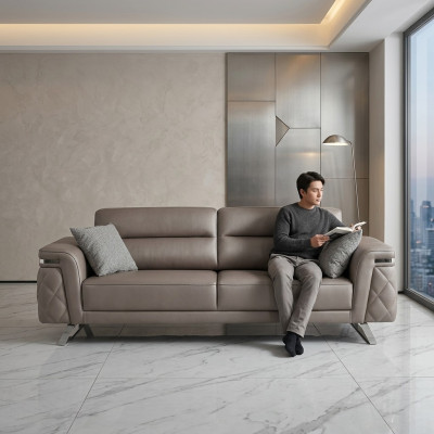 Dreisitzer Sofa 3 Sitzer Polstersofa Grau Moderne Stoffsofa Design
