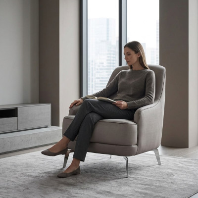 Sessel Ohrensessel Cocktailsessel Stoff Moderne Grau Sitzer Wohnzimmer