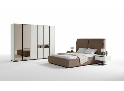 Schlafzimmer Garnitur Doppelbett Bett Nachttische 4tlg Beige Schrank