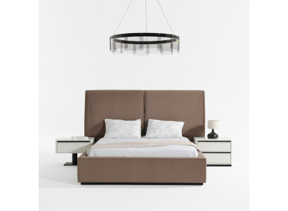 Schlafzimmermöbel Schlafzimmer Set Doppelbett Bett Nachttische 3tlg Beige