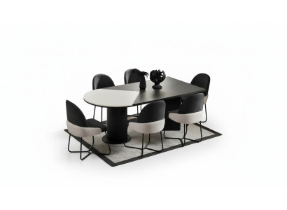 Essgruppe Esszimmer Gruppe Essecke Esstisch Stühle 7tlg Holz Schwarz