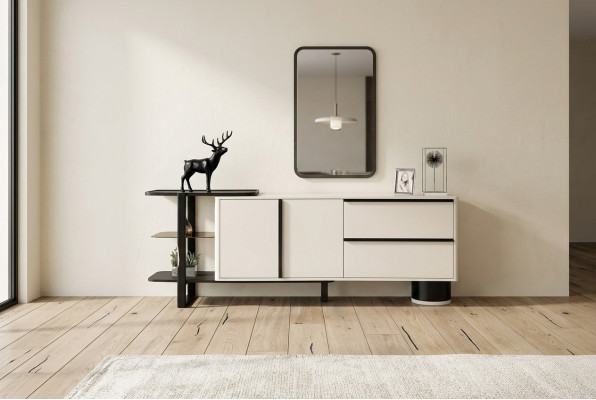Schrank Sideboard mit Spiegel Anrichte Garnitur Modern Kommode Weiß