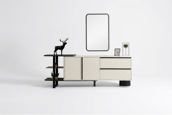 Schrank Sideboard mit Spiegel Anrichte Garnitur Modern Kommode Weiß