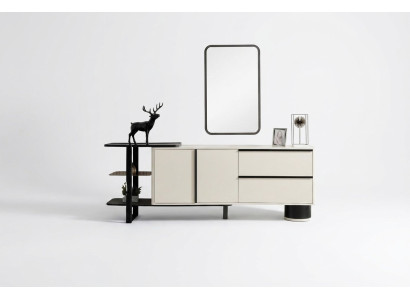 Schrank Sideboard mit Spiegel Anrichte Garnitur Modern Kommode Weiß