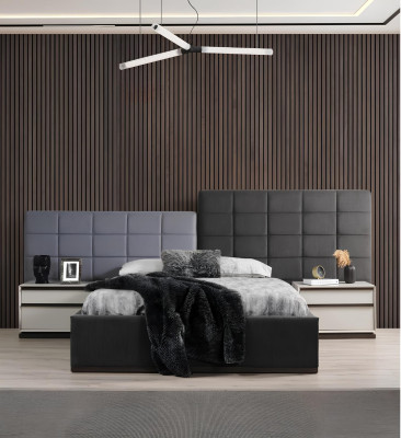 Garnitur Doppelbett Schlafzimmer Bett Nachttische 4tlg Grau Schranke