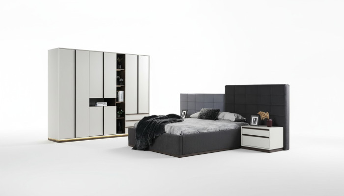Garnitur Doppelbett Schlafzimmer Bett Nachttische 4tlg Grau Schranke
