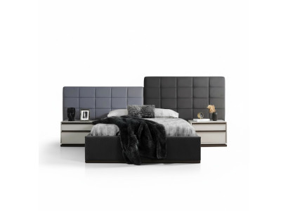 Schlafzimmerbett Garnitur Doppelbett Bett Nachttische 3tlg Grau Modern