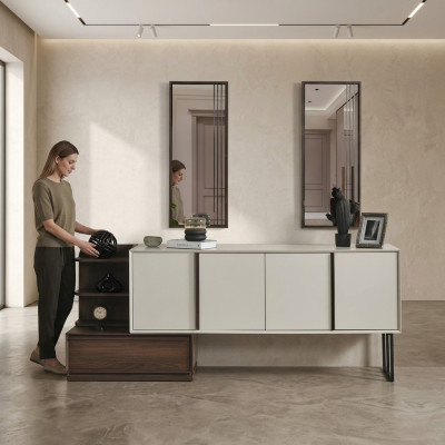 Schrank Sideboard mit Spiegel Anrichte Gruppe Modern Kommode Weiß