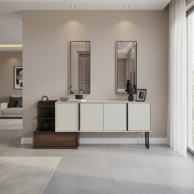 Schrank Sideboard mit Spiegel Anrichte Gruppe Modern Kommode Weiß