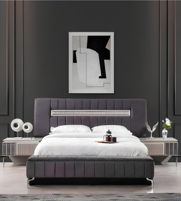 Schlafzimmer Garnitur Doppelbett Bett Nachttische 4tlg Grau Schrank