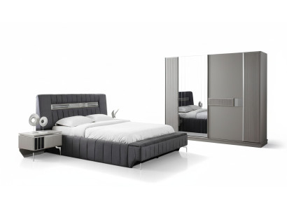 Schlafzimmer Garnitur Doppelbett Bett Nachttische 4tlg Grau Schrank