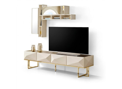Sideboard RTV Lowboard Wohnwand TV Ständer Schrank Holz Beige Regale