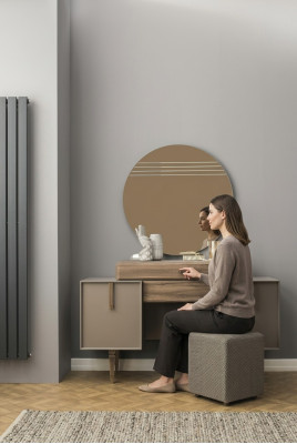 Schminktisch Konsolentisch Puff Frisiertisch Holz Grau Spiegel Set