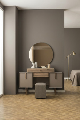 Schminktisch Konsolentisch Puff Frisiertisch Holz Grau Spiegel Set