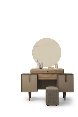 Schminktisch Konsolentisch Puff Frisiertisch Holz Grau Spiegel Set