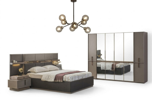 Garnitur Schlafzimmer Doppelbett Bett Nachttische Schrank 4tlg Grau