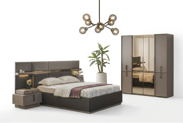 Doppelbett Komplette Schlafzimmer Bett 4tlg Grau Nachttische Schrank