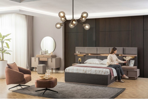 Schlafzimmer Komplette Doppelbett Bett Nachttische Konsole 6tlg Grau